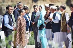 Princess Zahra was recieved at Booni Helipad by leaders of the Ismaili Jamat and DC Upper Chitral