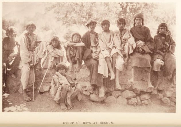 Group of boys in Reshun, Photographed by Col. William Alexander Lockhart in 1886-86