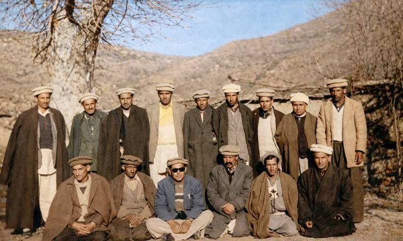 Members Chitral’s First Cultural Organization "Chitral Senior Club" (Photo, circa 1969–70) Standing from right: Wazir Ahmad Khan, aka Zhanuyar (Zargaranda); Master Bolor Khan (Zhang Bazar); Zafar Ali Shah (Balach); Fareed-ud-Din Shakarganj (Goldur); Khasraw Ahmad Khan (Zargarandeh); Subedar Haider Quli Khan (Zargaranda); Subedar Muhammad (Reshun); Baba Ayub (Chumorkhan); Siraj Ahmad Khan Maskor; Seated: Inspector Sadbar Khan (Zargaranda); Gul Muhammad, aka Mamaye Mughalanda; Subedar Mahboob Alam Khan (Jughur); Sarwar-ud-Din (Zargaranda); Ustad Ajdabar Khan; Amir Gul, Mir Faizabad (Hun)