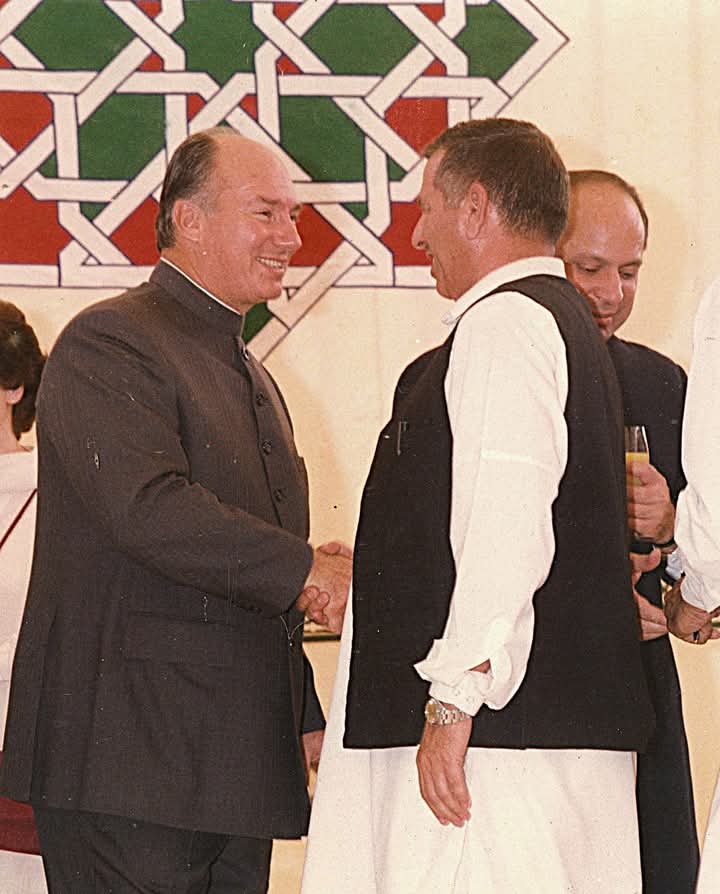 Prince Karim Aga Khan meets Shahzada Muhi uddin, ex MNA Chitral while ex Prime Minister could also be seen in this undated picture