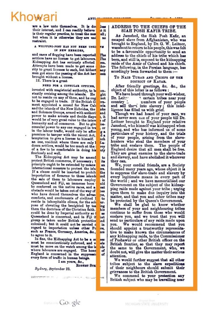 Letter to the Kafir tribes, The Anti-slavery Reporter: 1874-74 vol XIX, Third Series