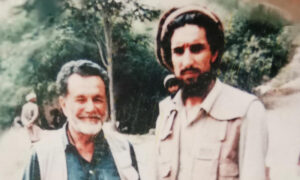 Khush Ahmad ul Mulk of Chitral with guerrilla commander Ahmad Shah Masood during Soviet Afghan war circa 1989